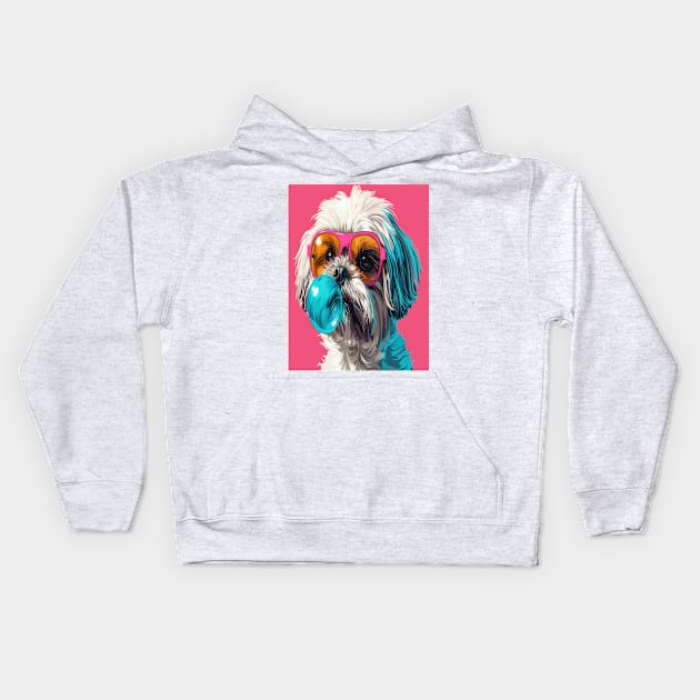 Pop Art Pooch: A Shaggy Dog's Bubble Gum Fun Kids Hoodie by TooplesArt